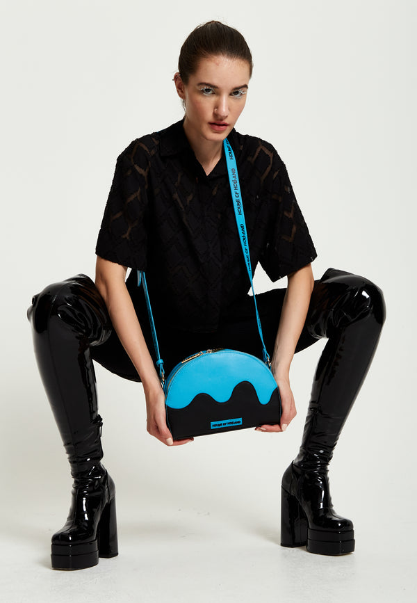 House Of Holland House Of Holland Cross Body Bag In Royal Blue Printed Logo