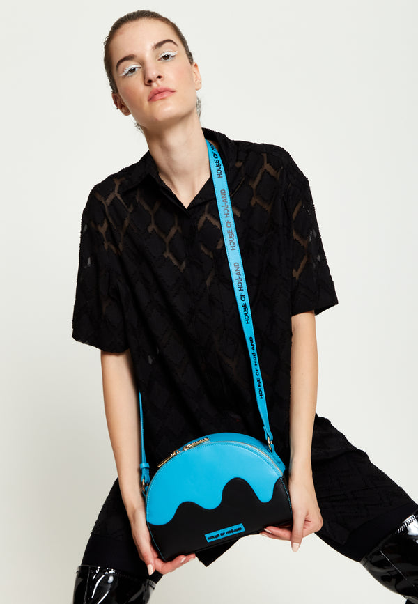 house of holland House Of Holland Cross Body Bag In Royal Blue Printed Logo