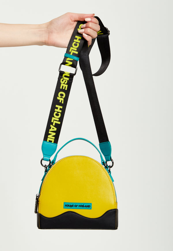 House Of Holland House Of Holland Cross Body Bag In Yellow Black And Blue With Printed Logo