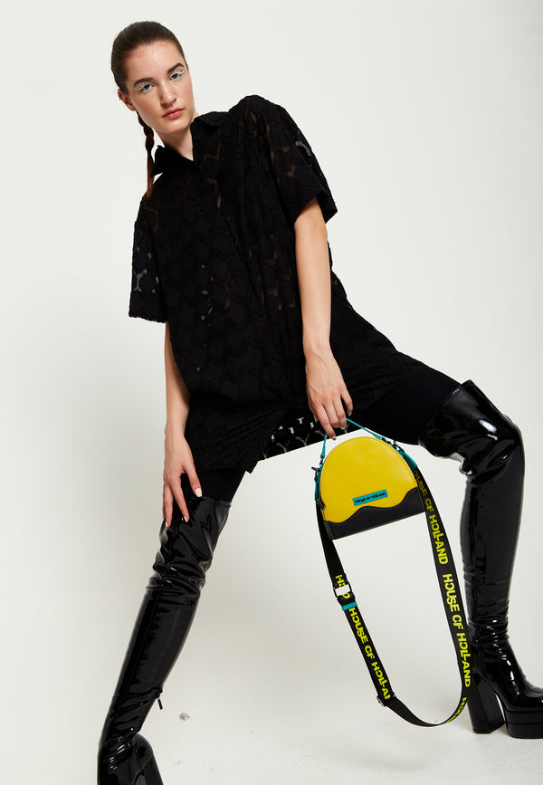 House Of Holland House Of Holland Cross Body Bag In Yellow Black And Blue With Printed Logo