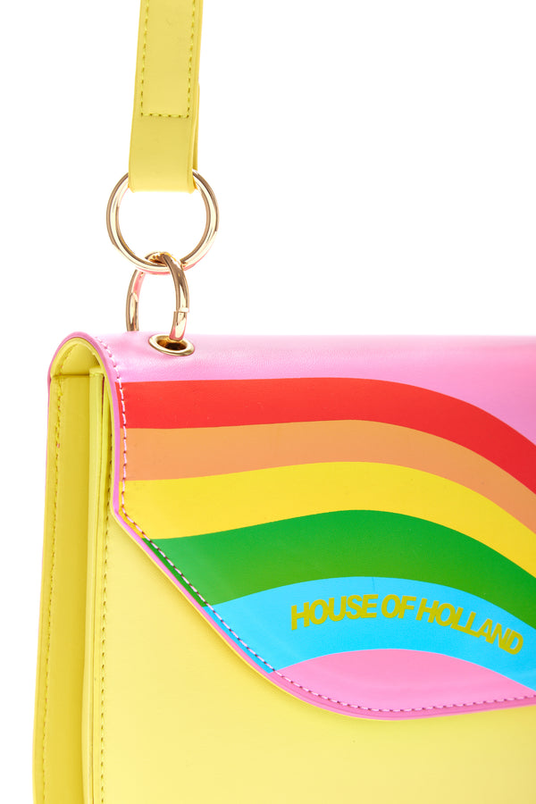 House Of Holland House Of Holland Cross Body Bag In Yellow With A Rainbow Print Flap