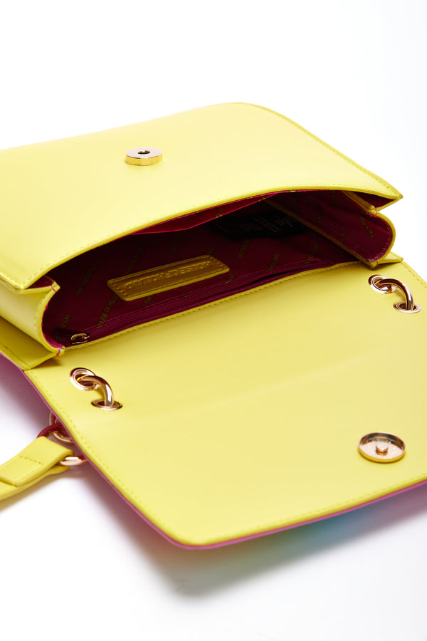 House Of Holland House Of Holland Cross Body Bag In Yellow With A Rainbow Print Flap