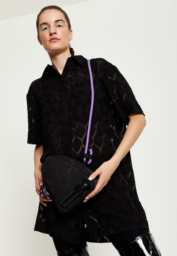 House Of Holland House Of Holland Cross Body Bag With Quilted Logo In Black And Purple And Rope Strap Detail