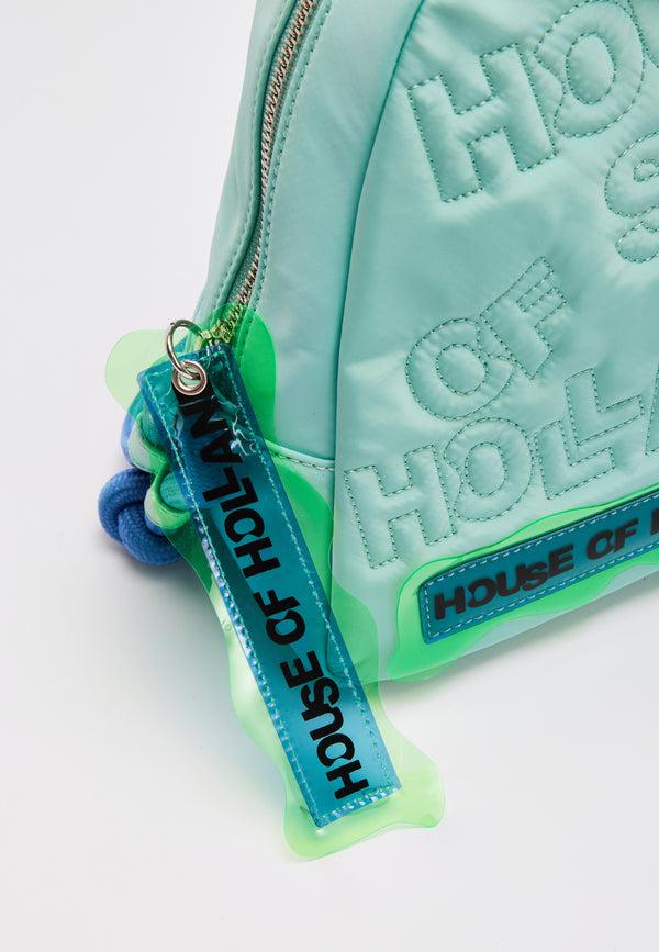 House Of Holland House Of Holland Cross Body Bag With Quilted Logo In Blue Tones And Rope Strap Detail
