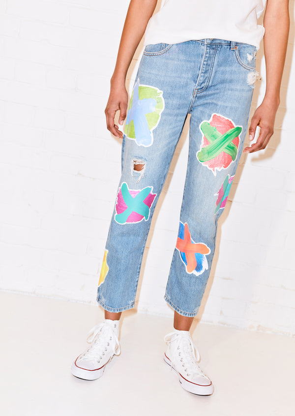 House Of Holland House Of Holland Cross Transfer Print Boyfriend Jean