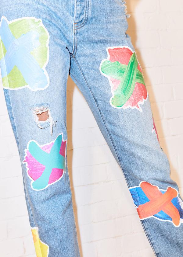 House Of Holland House Of Holland Cross Transfer Print Boyfriend Jean