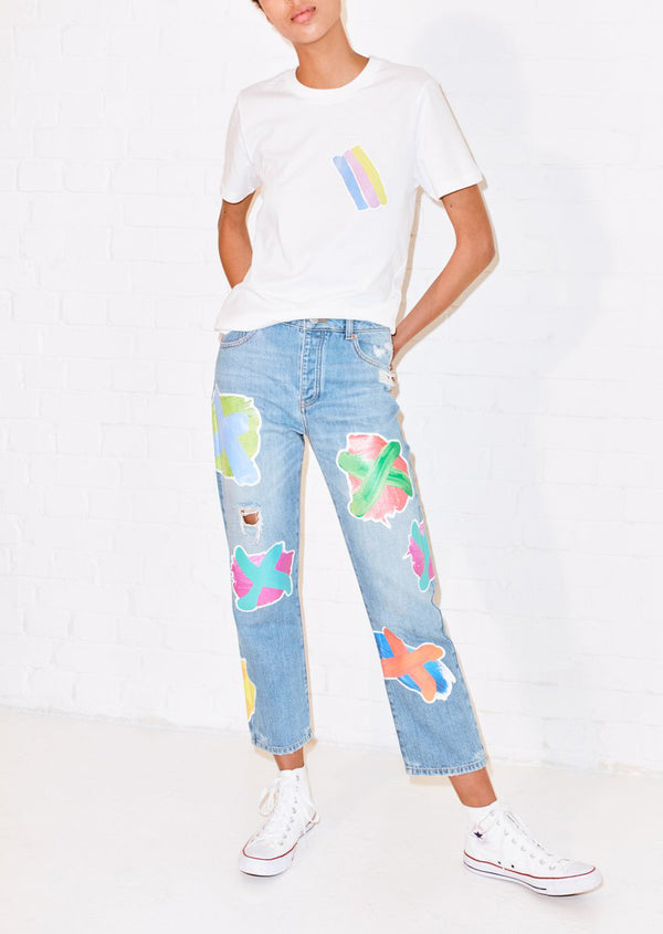 house of holland House of Holland Cross Transfer Print Boyfriend Jean