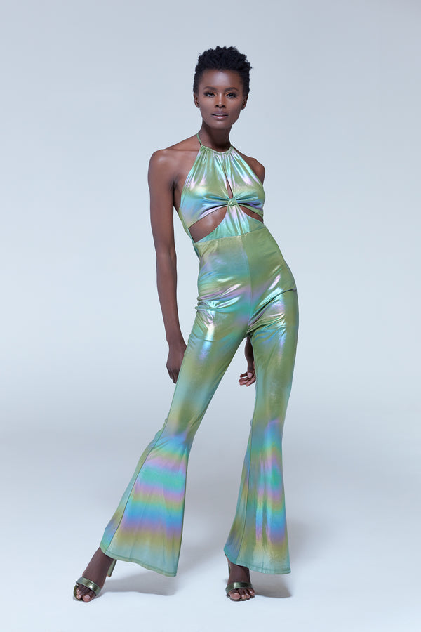 house of holland House of Holland Cut Out Halter-Neck Jumpsuit in Green house of holland House of Holland Cut Out Halter-Neck Jumpsuit in Green