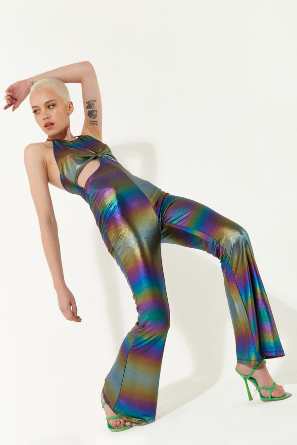House Of Holland House Of Holland Cut Out Halter-Neck Jumpsuit In Rainbow