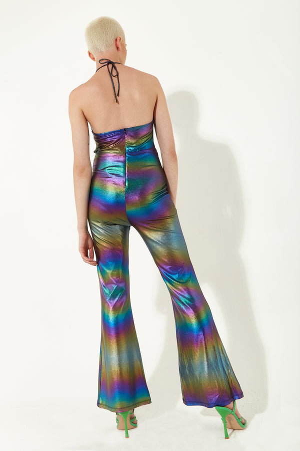 House Of Holland House Of Holland Cut Out Halter-Neck Jumpsuit In Rainbow