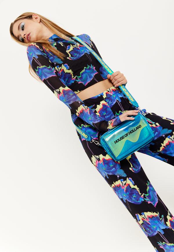 House Of Holland House Of Holland Cyber Wave Blue Metallic Crossbody Bag
