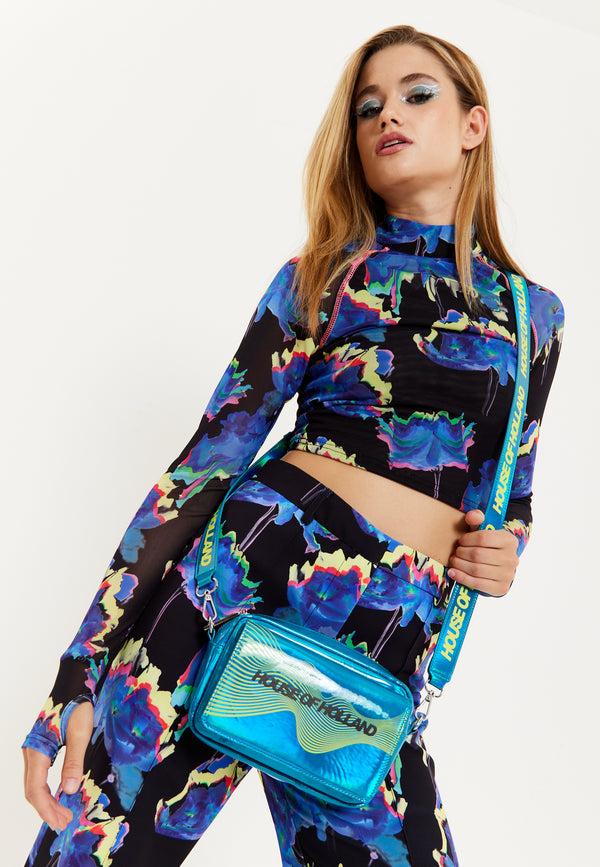 House Of Holland House Of Holland Cyber Wave Blue Metallic Crossbody Bag