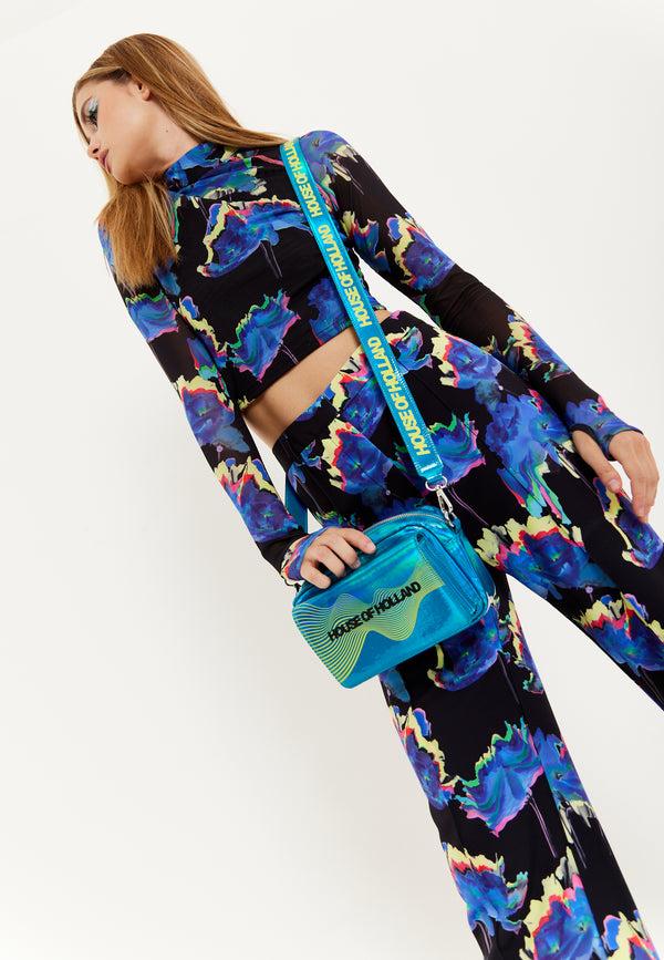 House Of Holland House Of Holland Cyber Wave Blue Metallic Crossbody Bag