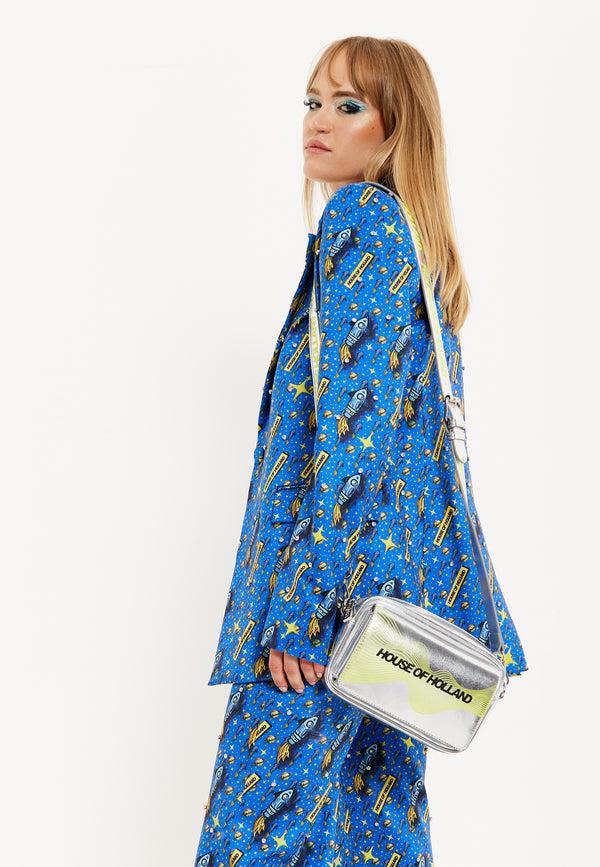 house of holland House of Holland Cyber Wave Silver Metallic Crossbody Bag