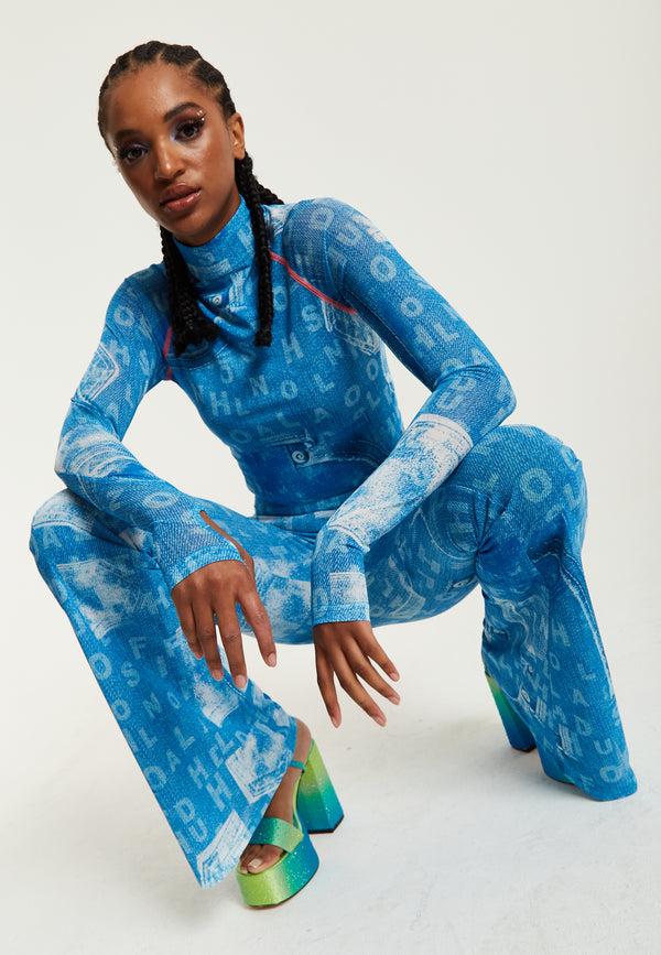 House Of Holland House Of Holland Denim Print Flare Trousers