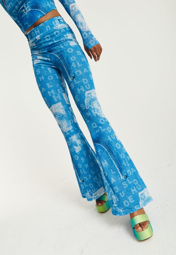 house of holland House Of Holland Denim Print Flare Trousers