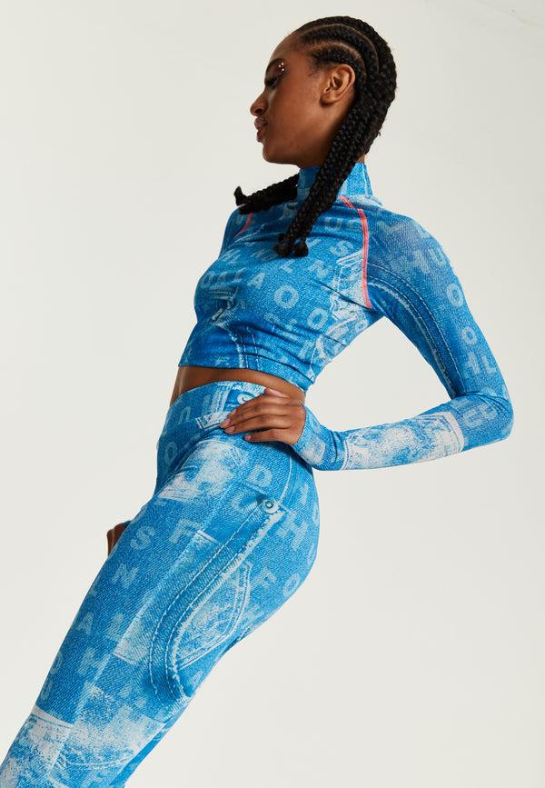 House Of Holland House Of Holland Denim Print High-Neck Top