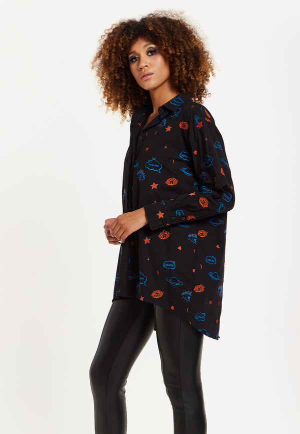 House Of Holland HOUSE OF HOLLAND EMBROIDERED SHIRT IN BLACK