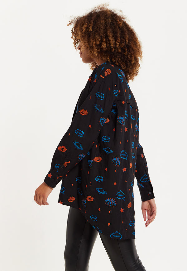 House Of Holland HOUSE OF HOLLAND EMBROIDERED SHIRT IN BLACK