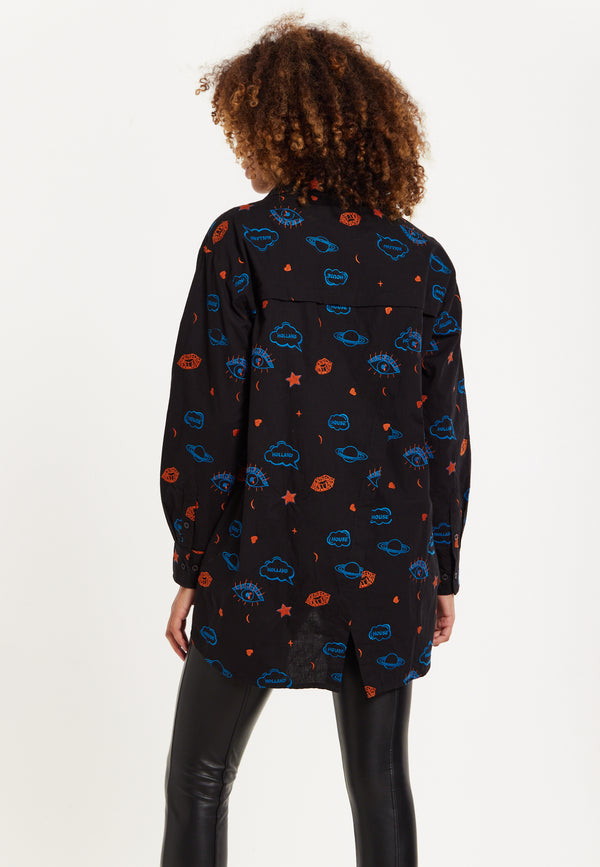House Of Holland HOUSE OF HOLLAND EMBROIDERED SHIRT IN BLACK