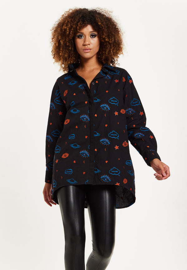 house of holland HOUSE OF HOLLAND EMBROIDERED SHIRT IN BLACK house of holland HOUSE OF HOLLAND EMBROIDERED SHIRT IN BLACK