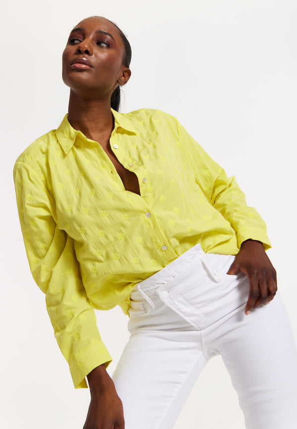 house of holland House of Holland Embroidered Yellow Cotton Shirt