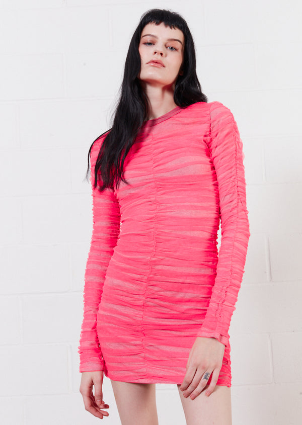 House Of Holland House Of Holland Gathered Tulle Mini Dress (Vivid Pink)