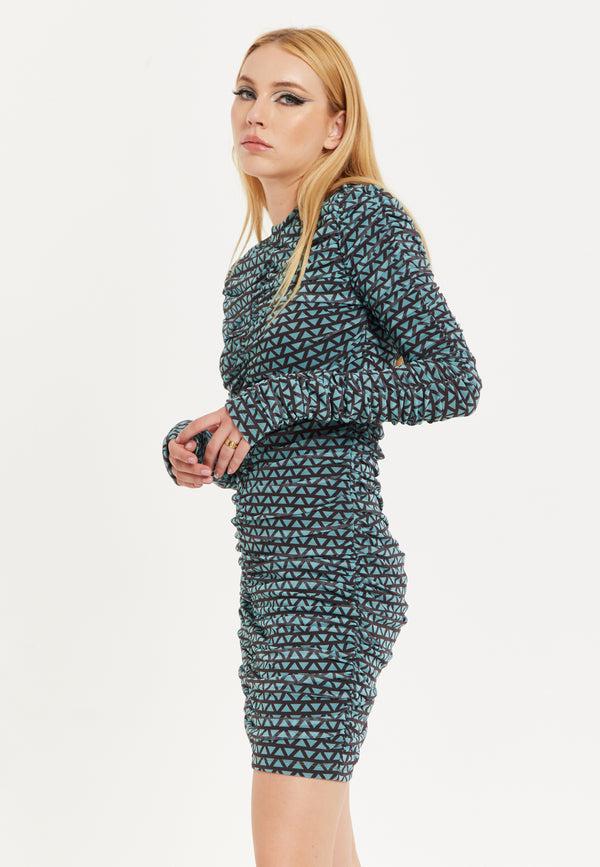 House Of Holland House Of Holland Geometric Print Ruched Mini Dress