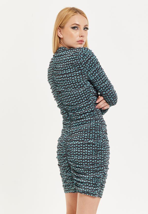 House Of Holland House Of Holland Geometric Print Ruched Mini Dress