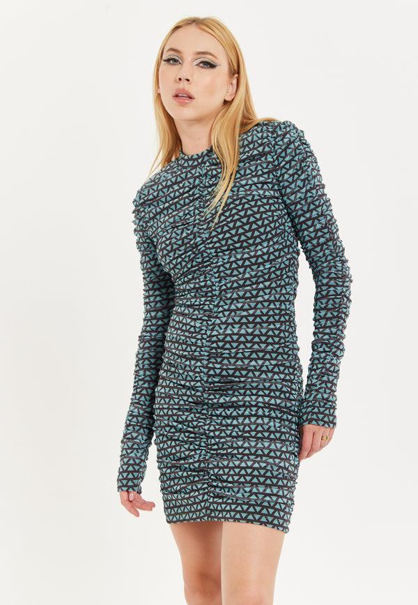 house of holland House of Holland Geometric Print Ruched Mini Dress house of holland House of Holland Geometric Print Ruched Mini Dress