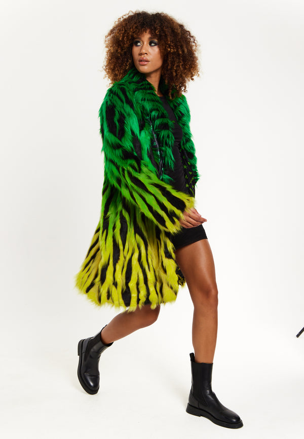 house of holland House Of Holland Gradient Zebra Print Faux Fur Coat