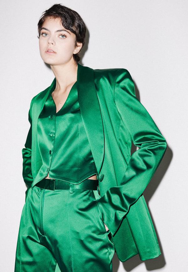 House Of Holland House Of Holland Green Satin Tailored Jacket