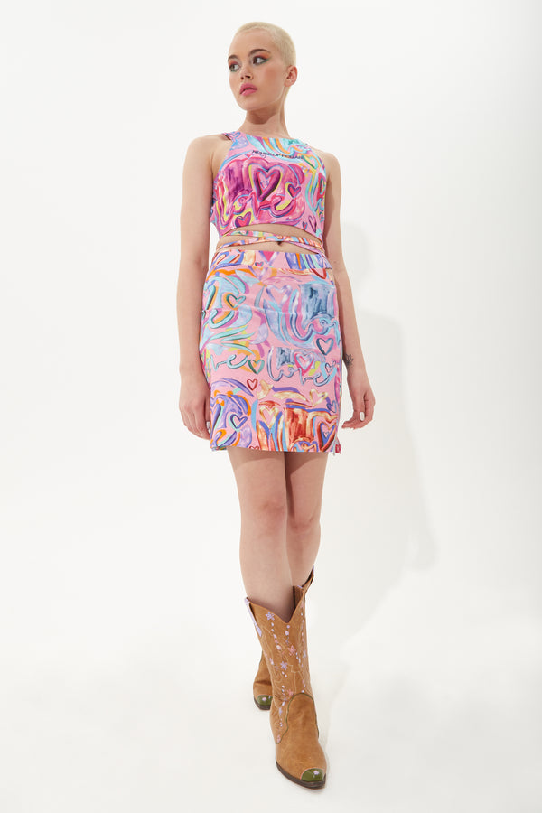 house of holland House Of Holland Heart Print Mini Jersey Skirt