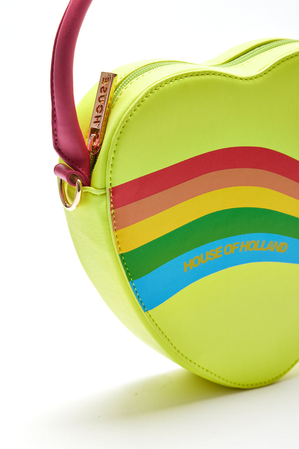 House Of Holland House Of Holland Heart Shape Cross Body Bag In Lime Pink And Rainbow