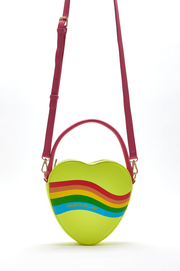 house of holland House Of Holland Heart Shape Cross Body Bag In Lime Pink And Rainbow