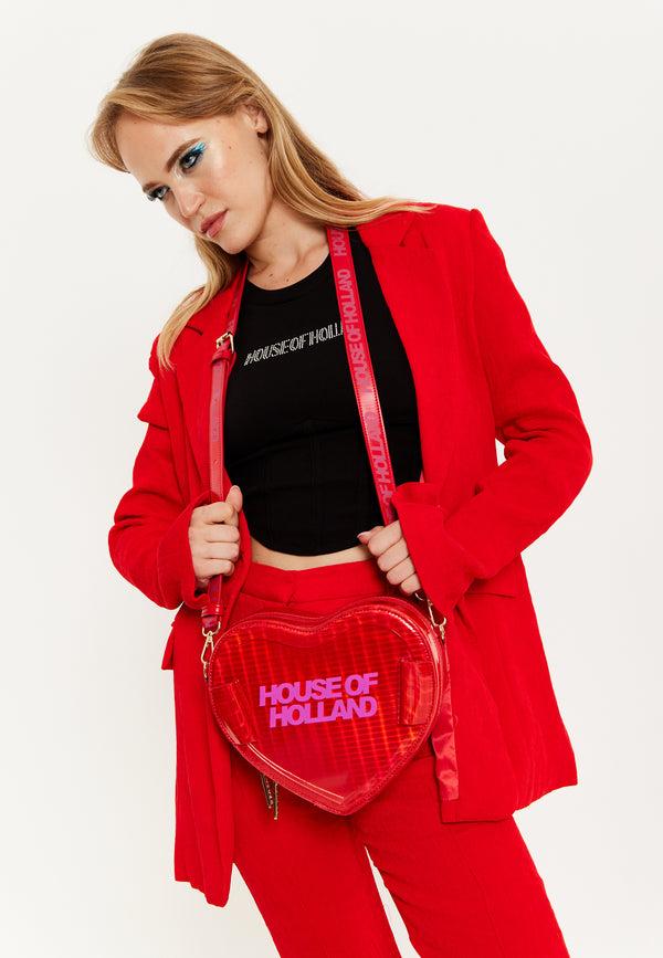 House Of Holland House Of Holland Heart Shape Shoulder Bag In Red With Logo Printed Acrylic Front