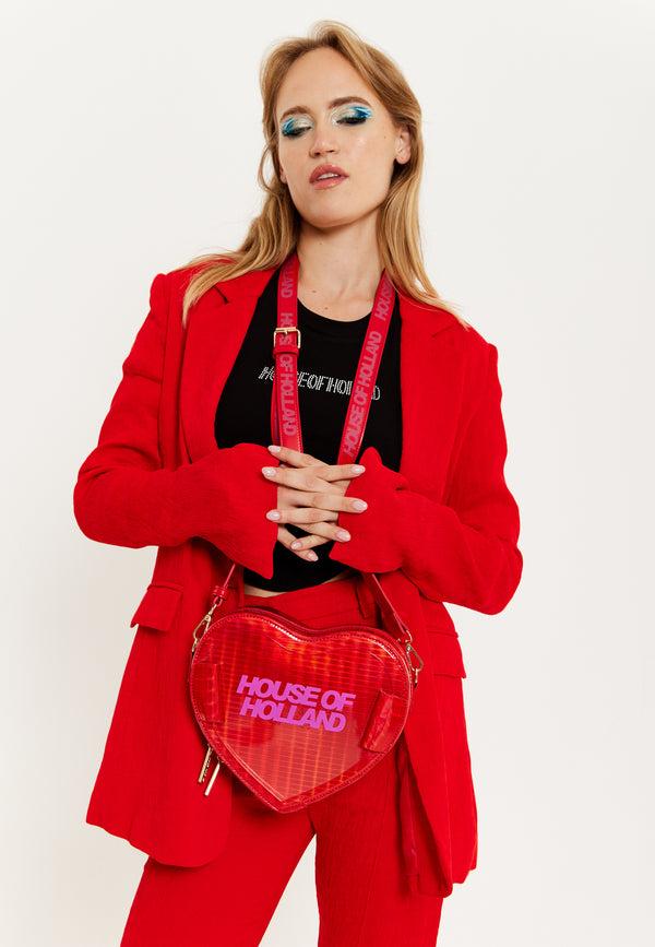 House Of Holland House Of Holland Heart Shape Shoulder Bag In Red With Logo Printed Acrylic Front