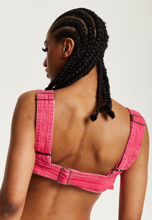 House Of Holland House Of Holland Hot Pink Denim Studded Bralette