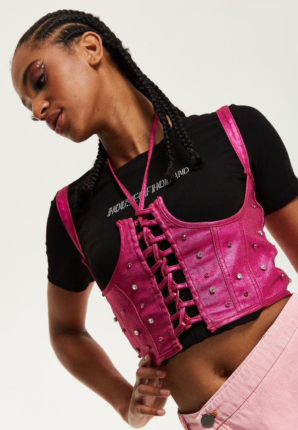 House Of Holland House Of Holland Hot Pink Studded Corset Top