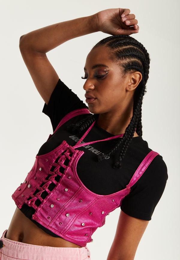 House Of Holland House Of Holland Hot Pink Studded Corset Top