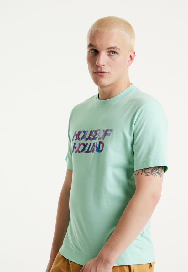 House Of Holland House Of Holland Iridescent Transfer Printed T-Shirt In Egg Blue