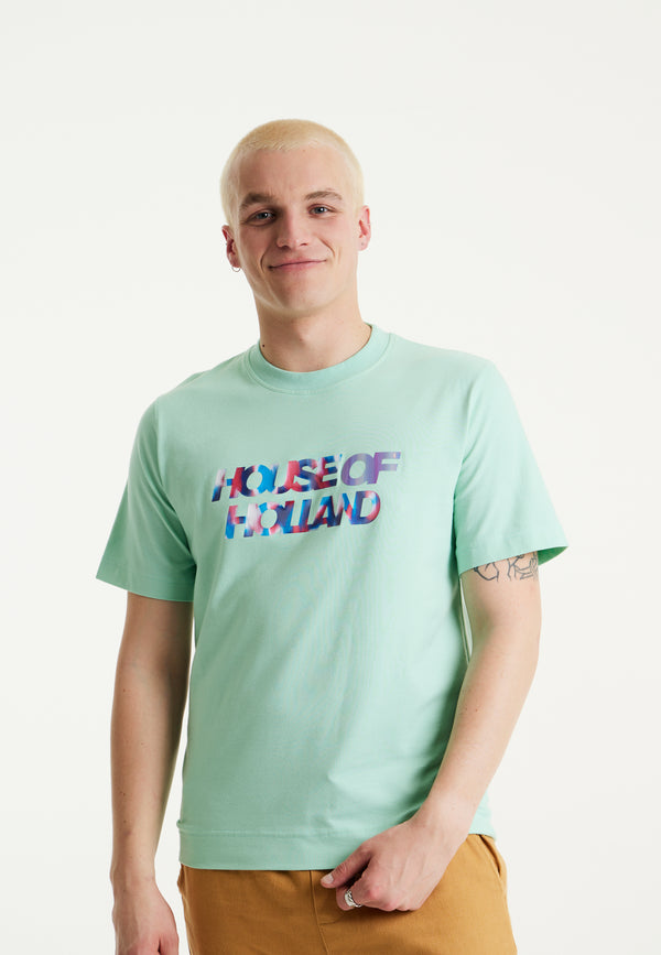 house of holland House Of Holland Iridescent Transfer Printed T-Shirt in Egg Blue