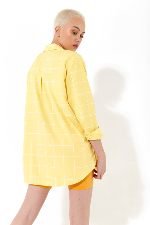 House Of Holland House Of Holland Jacquard Check 3 /4 Length Sleeve Oversized Shirt In Yellow