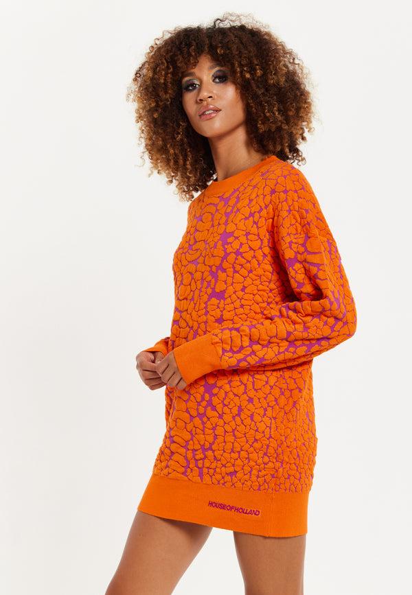 House Of Holland House Of Holland Jacquard Duo Jumper Dress In Orange & Pink