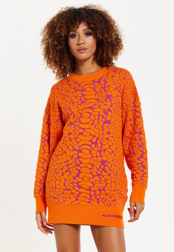 House Of Holland House Of Holland Jacquard Duo Jumper Dress In Orange & Pink