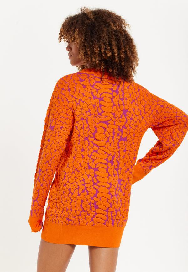 House Of Holland House Of Holland Jacquard Duo Jumper Dress In Orange & Pink