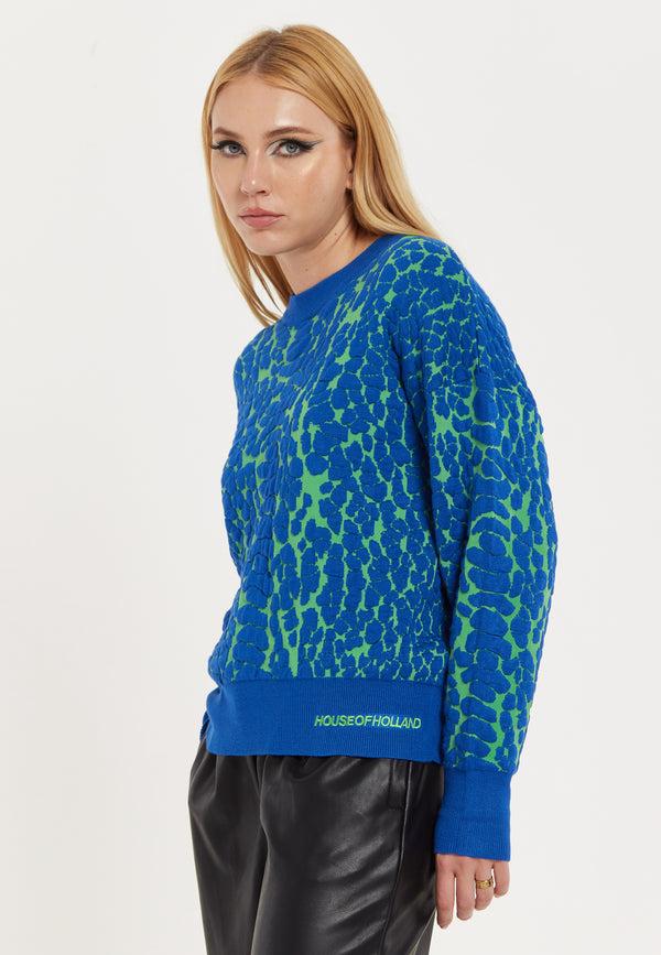 House Of Holland House Of Holland Jacquard Duo Jumper In Blue & Green