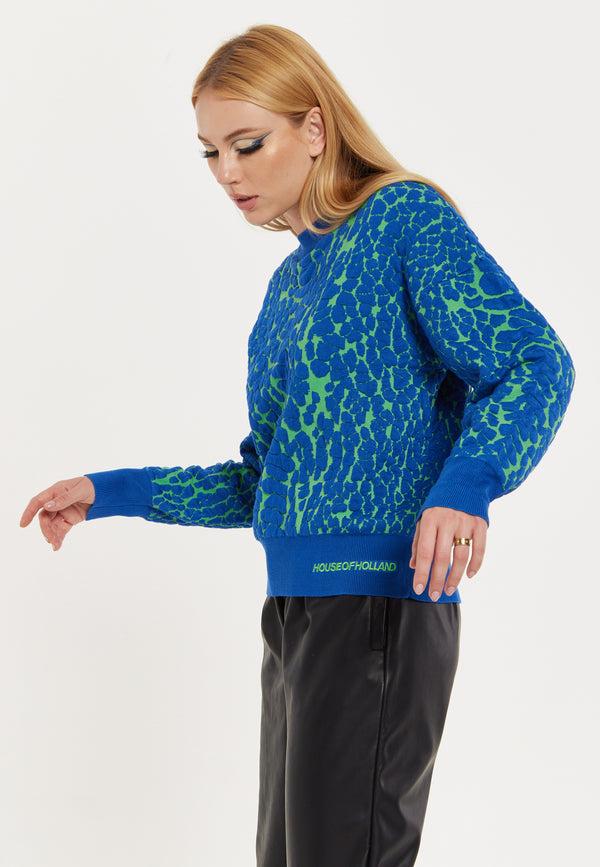 House Of Holland House Of Holland Jacquard Duo Jumper In Blue & Green