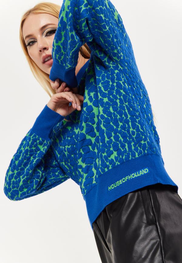 house of holland House of Holland Jacquard Duo Jumper in Blue & Green house of holland House of Holland Jacquard Duo Jumper in Blue & Green