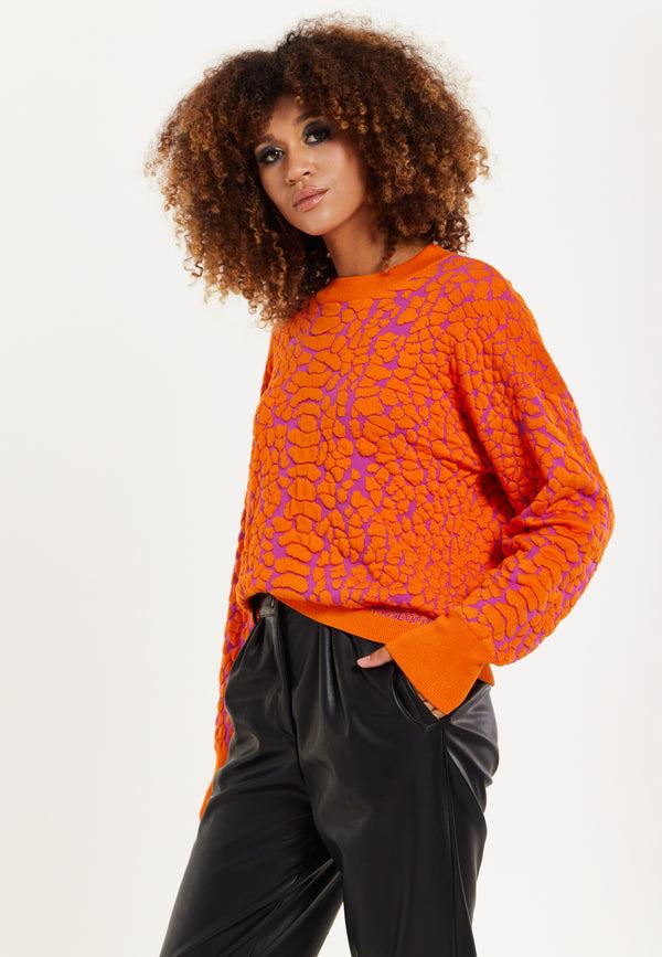 House Of Holland House Of Holland Jacquard Duo Jumper In Orange & Pink